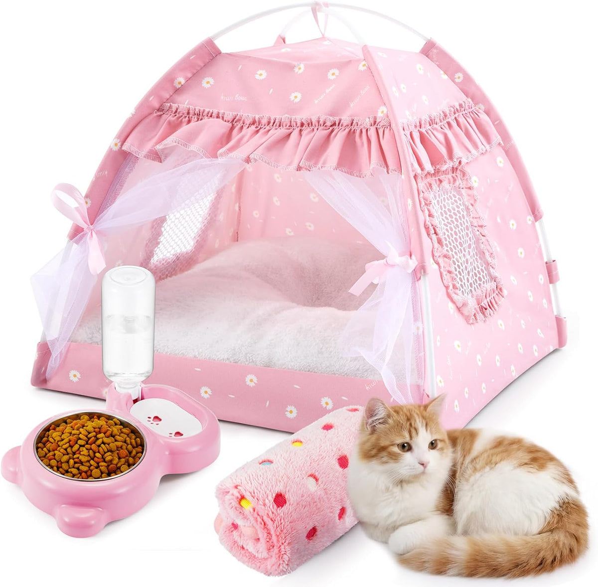 Tente-lit pour chat avec gamelle d'eau intégrée