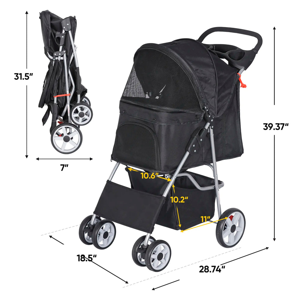 Segawe Foldable Pet Dog Stroller for Small Cat Dog with Storage Basket & Cup Holder for Pet Travel