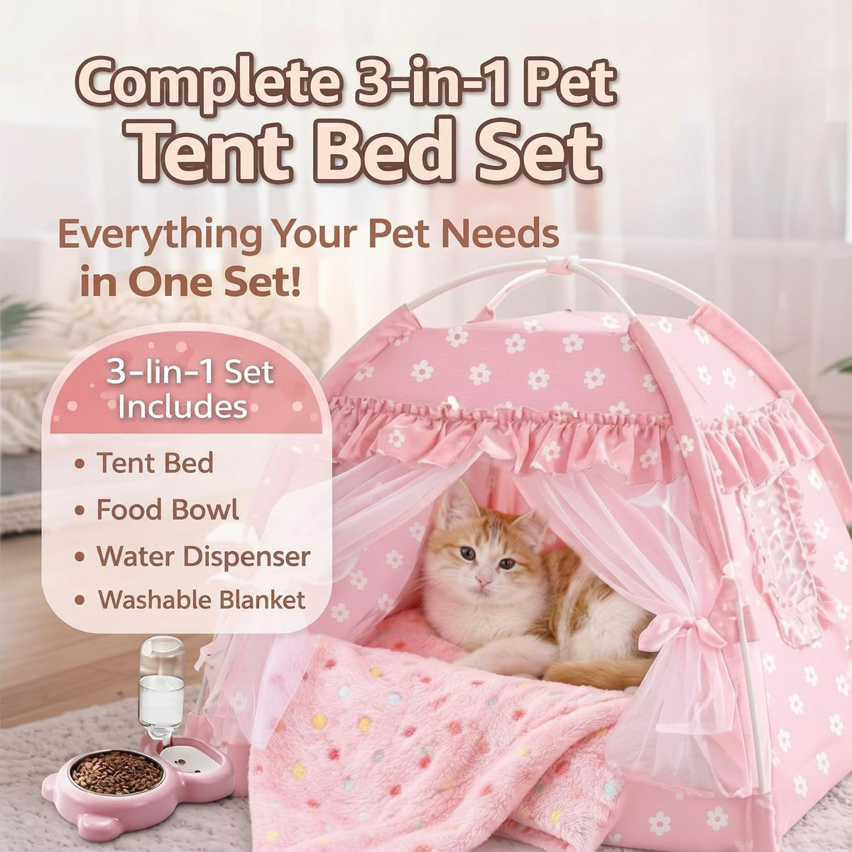 Tente-lit pour chat avec gamelle d'eau – visuel 4